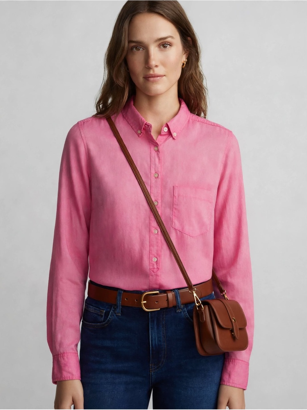 GAP Cotton Poplin Classic Button-Down Shirt in Bright Pink
